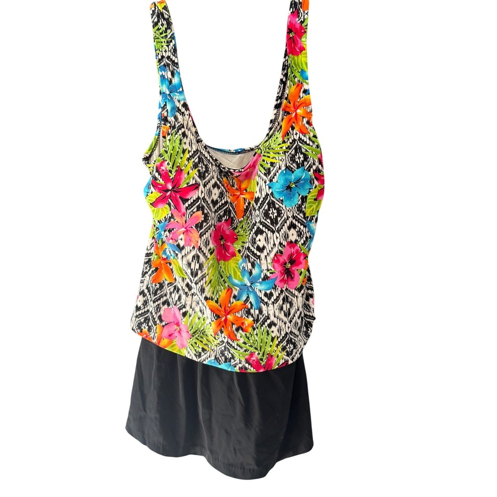 Azul Vintage Floral Geometric Tankini Swim Skirted Bottom Multicolor 12 Vacation